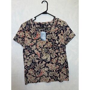 Nautica Jeans Womens Paisley Print Short Sleeve V Neck Top Blouse Size S